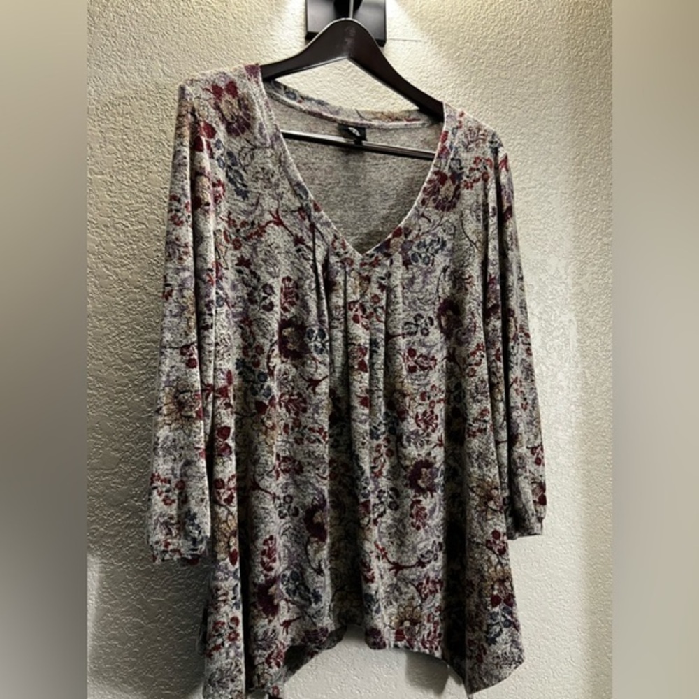 Bobeau Women's Floral Blend 3/4 Sleeve Pullover Shirt Size XL Soft & Comfy